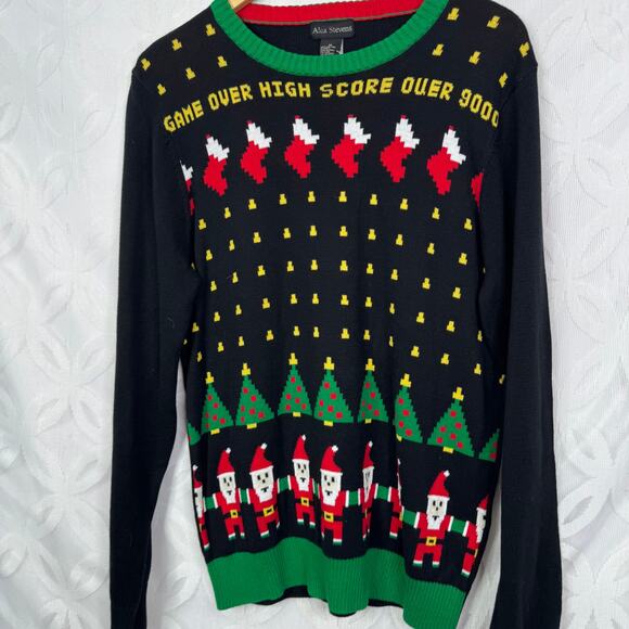 Alex Stevens Santa Invaders Video Game Ugly Christmas Sweater Men's Size M NWT - Picture 5 of 8